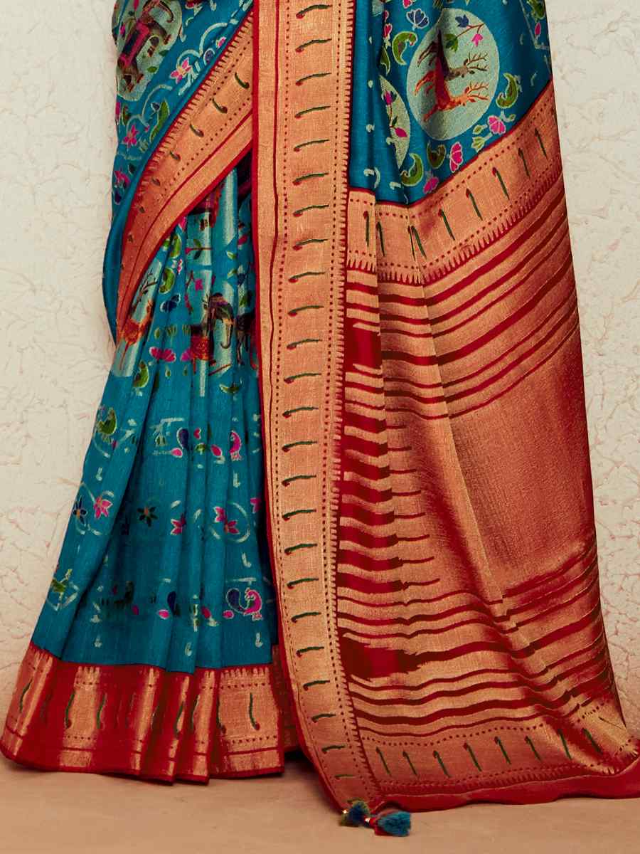 Sky Blue Soft Brasso Embroidered Festival Wedding Heavy Border Saree