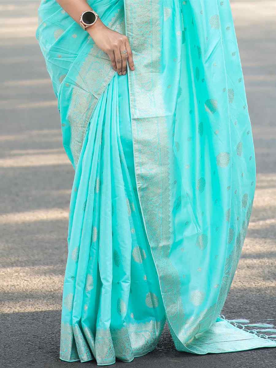 Sky Blue Soft Cotton Silk Handwoven Wedding Festival Heavy Border Saree