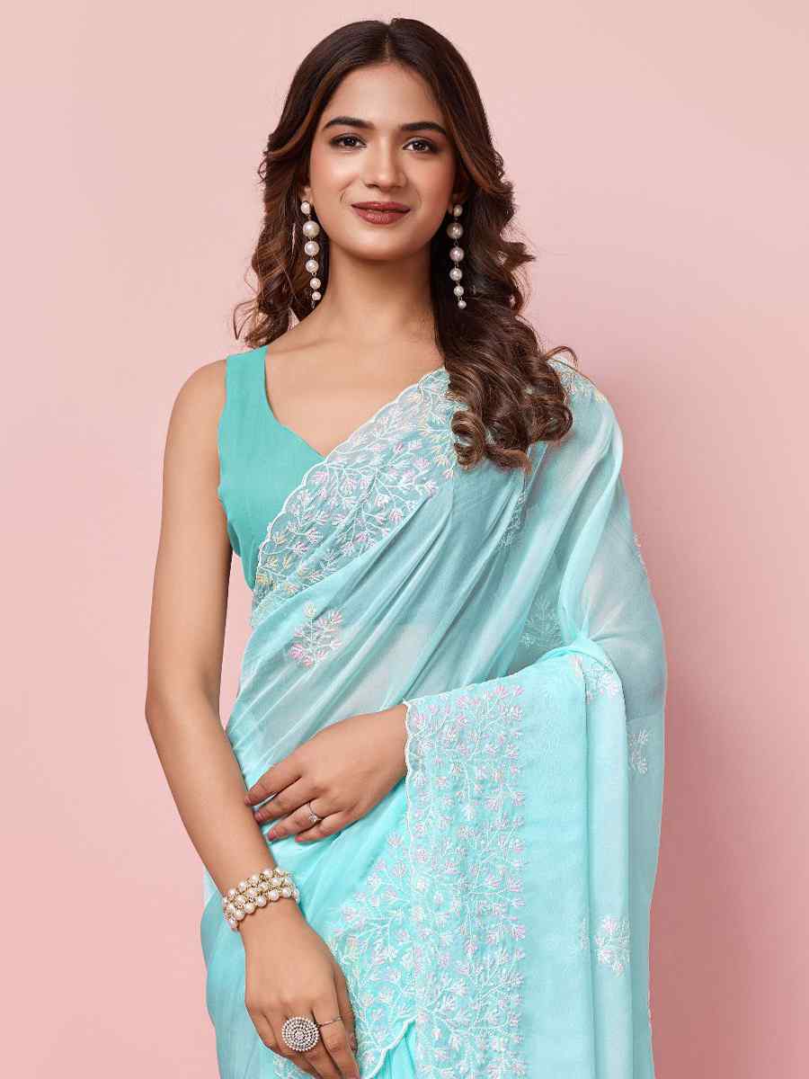 Sky Blue Taby Silk Handwoven Festival Wedding Heavy Border Saree