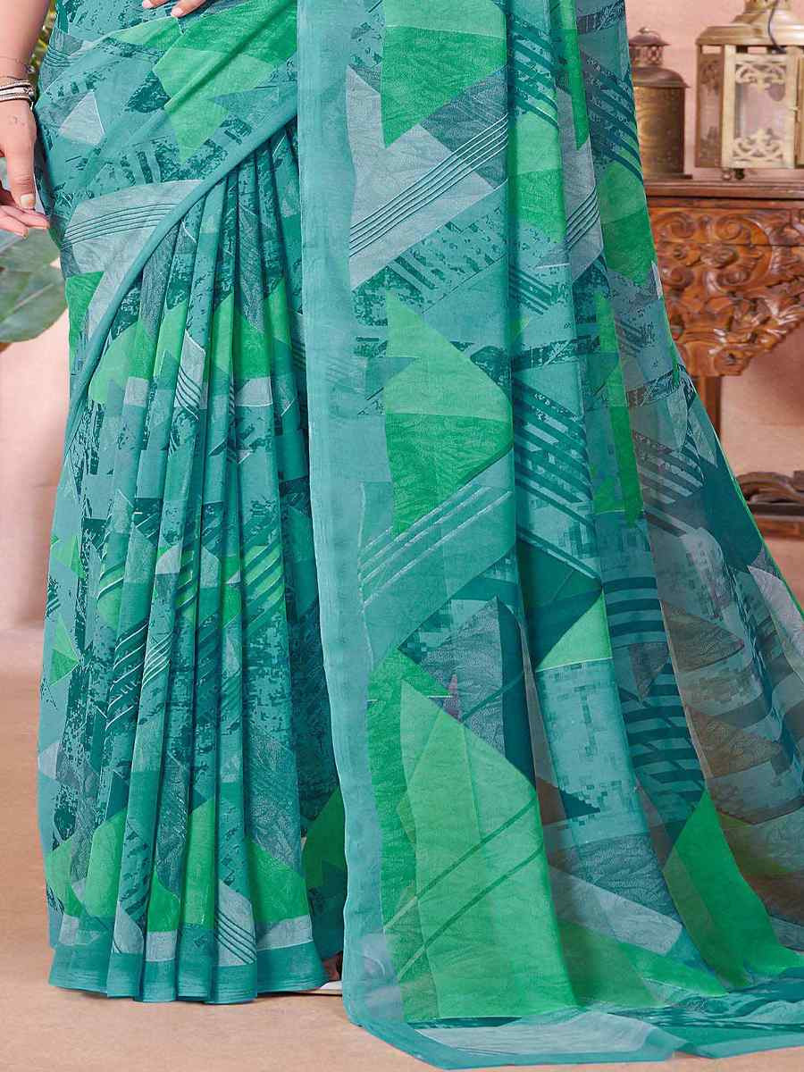 Sky Cotton Printed Festival Casual Contemporary Saree