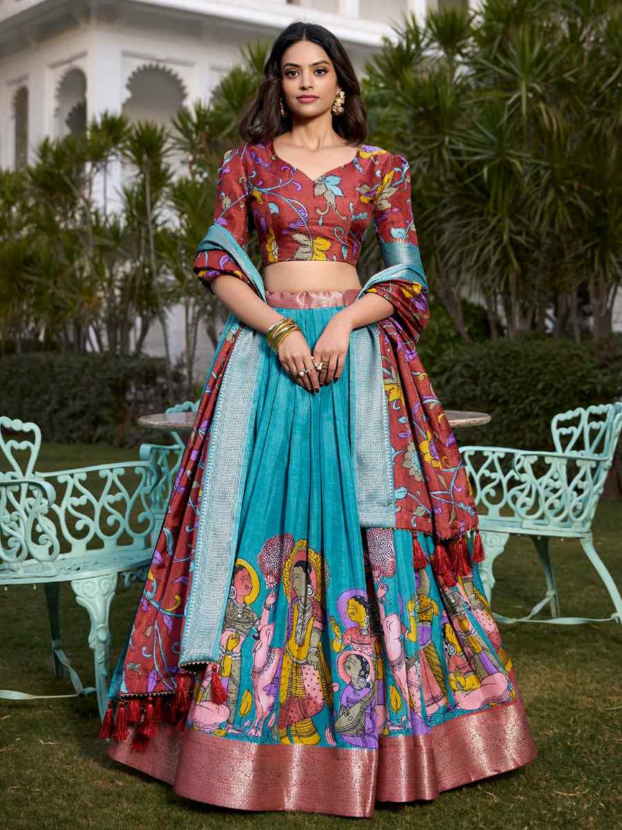 Sky Dola Silk Printed Mehendi Festival Circular Lehenga Choli