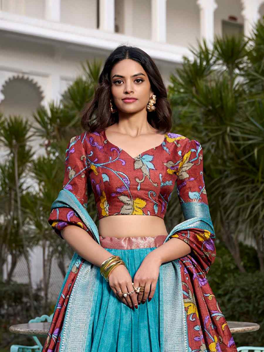 Sky Dola Silk Printed Mehendi Festival Circular Lehenga Choli