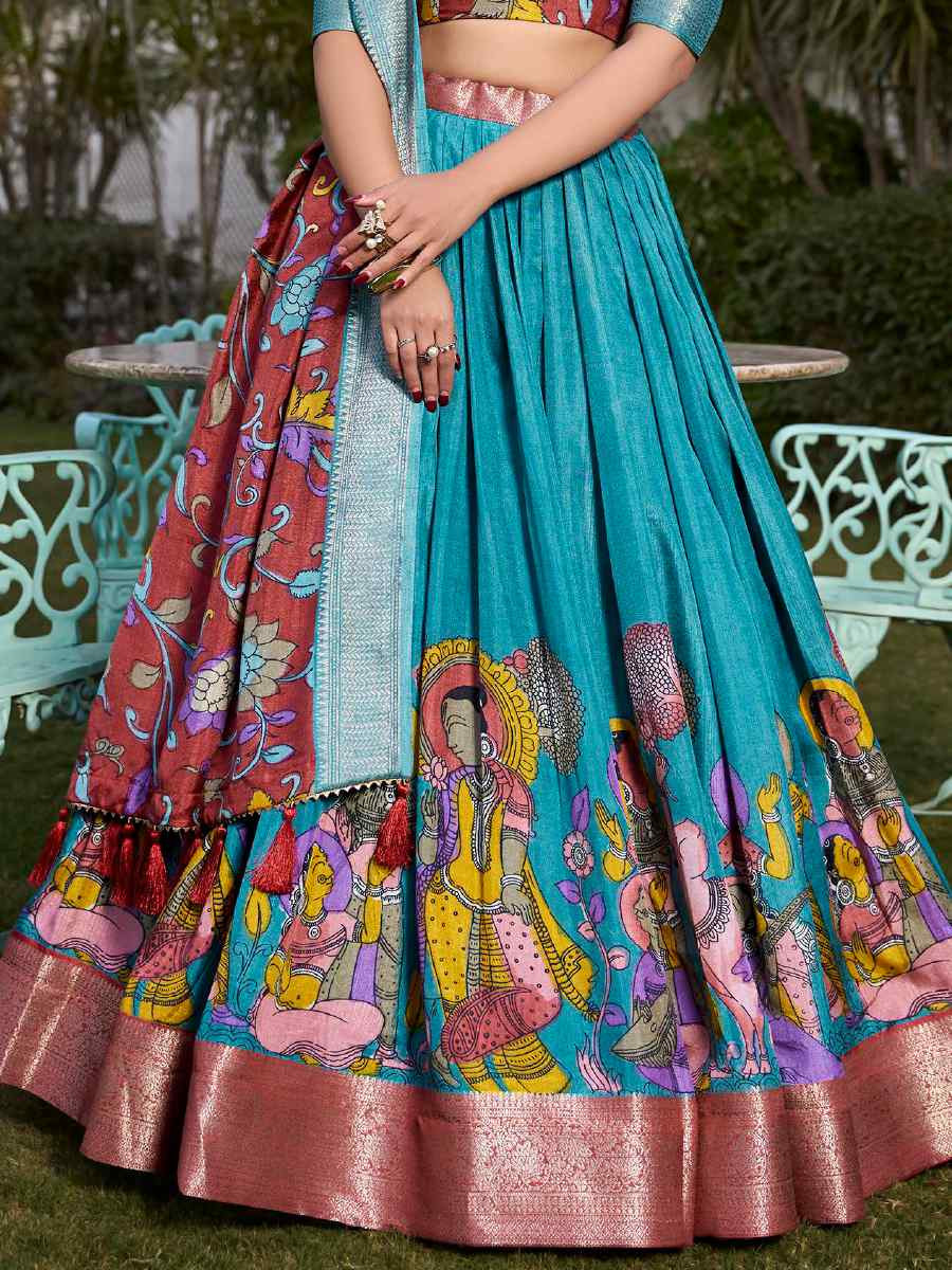 Sky Dola Silk Printed Mehendi Festival Circular Lehenga Choli