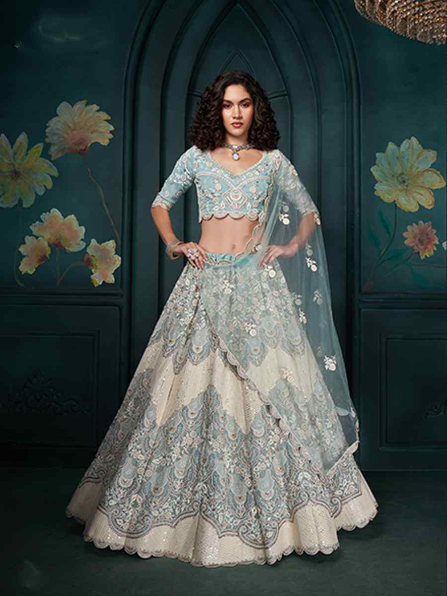 Sky Faux Georgette Embroidered Festival Wedding Anarkali Salwar Kameez