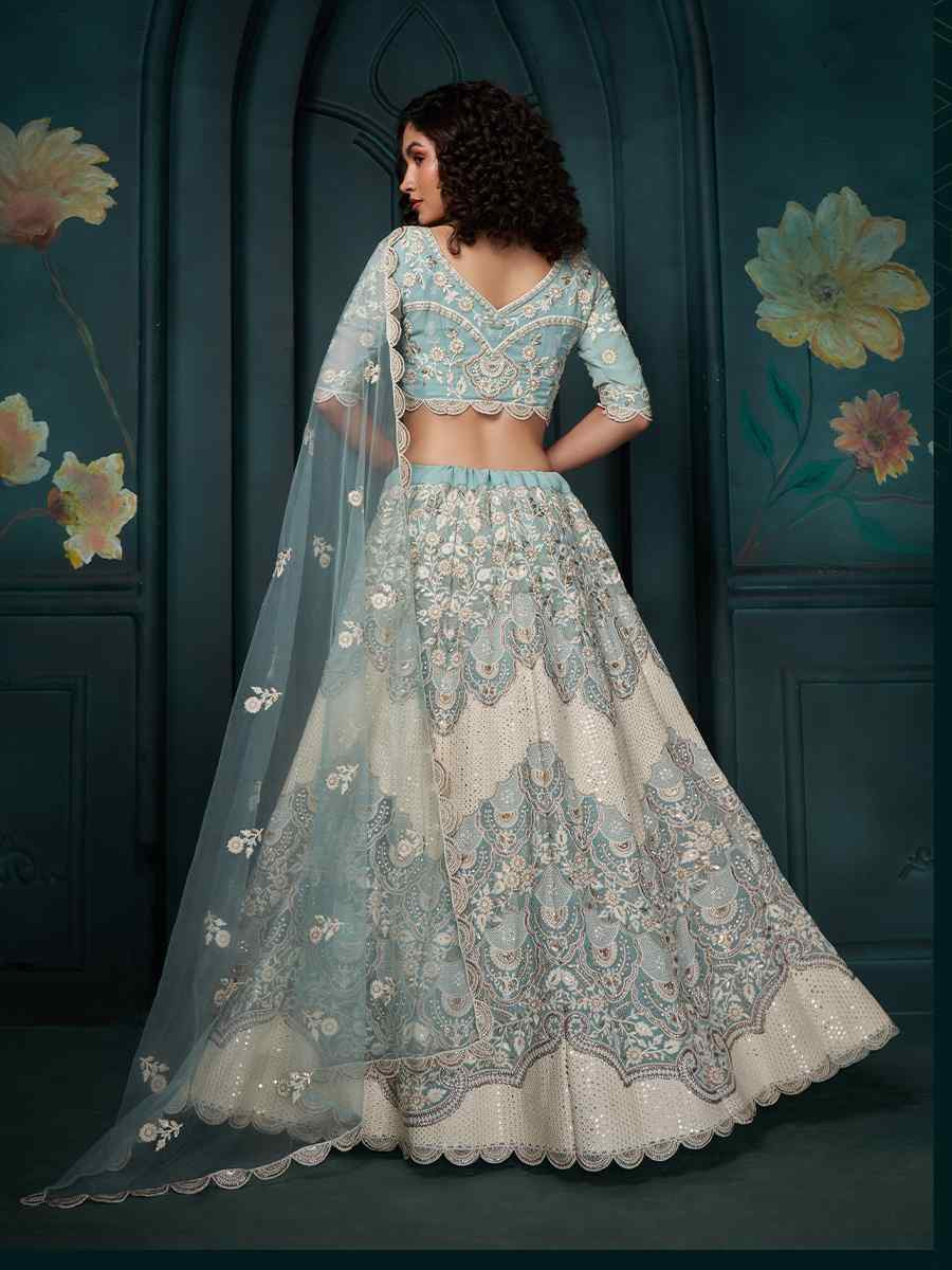 Sky Faux Georgette Embroidered Festival Wedding Anarkali Salwar Kameez