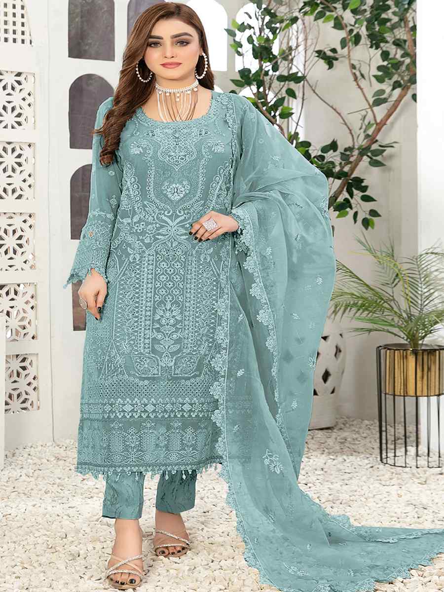 Sky Georgette Embroidered Festival Casual Pant Salwar Kameez