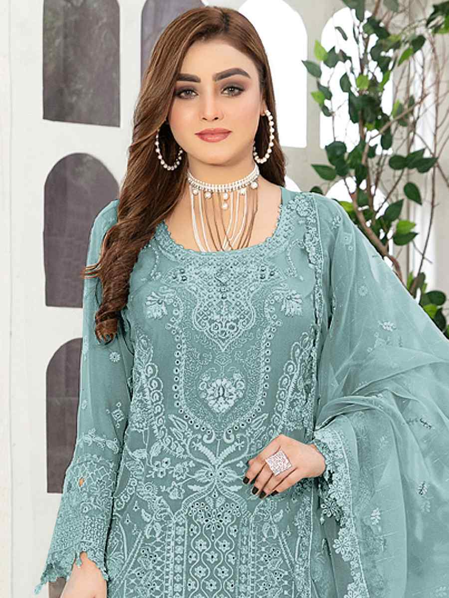 Sky Georgette Embroidered Festival Casual Pant Salwar Kameez