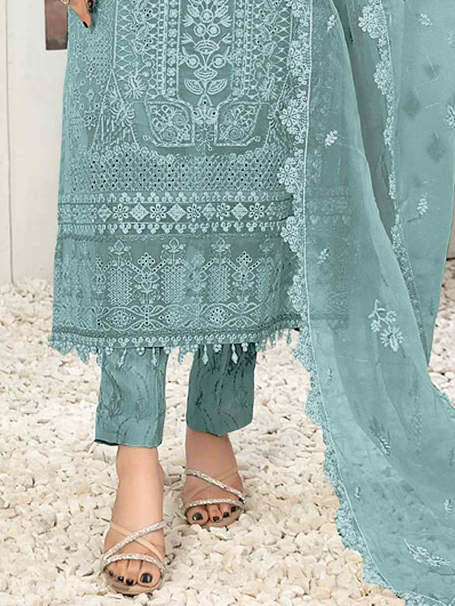 Sky Georgette Embroidered Festival Casual Pant Salwar Kameez