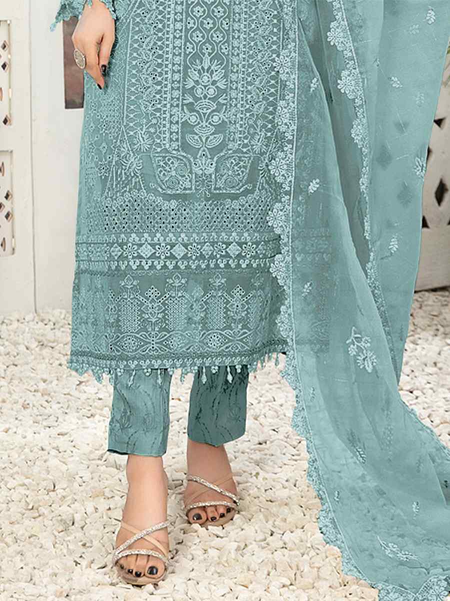 Sky Georgette Embroidered Festival Casual Pant Salwar Kameez