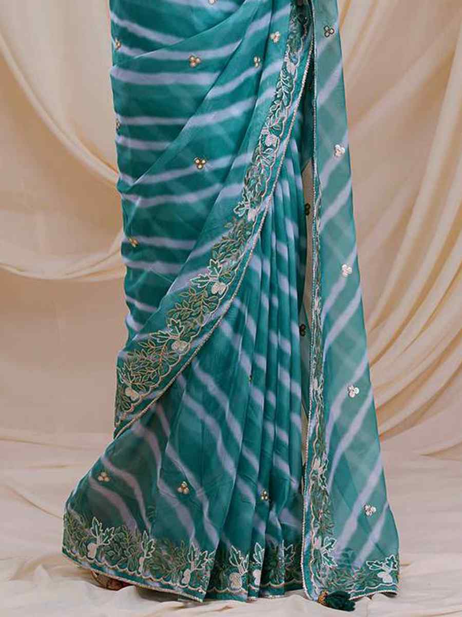 Sky Georgette Embroidered Party Festival Heavy Border Saree