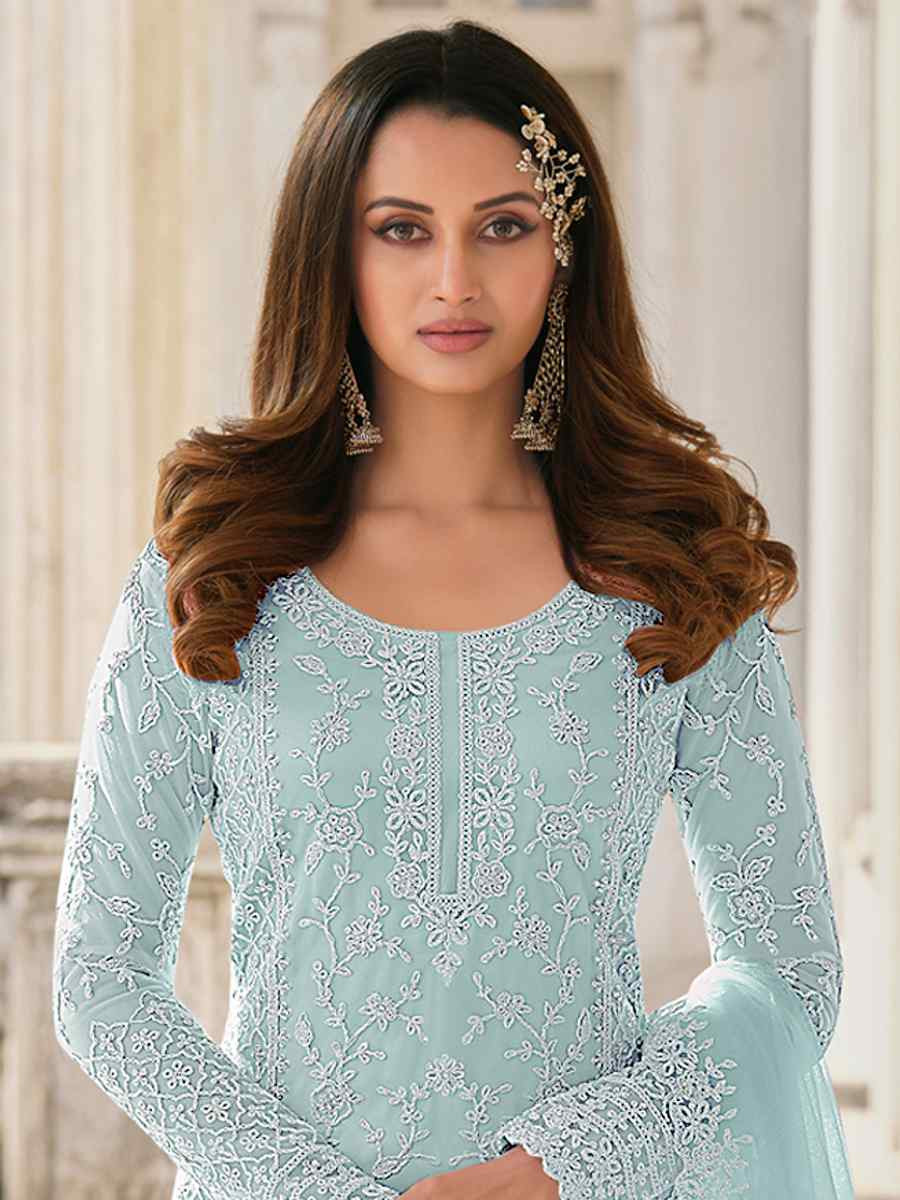 Sky Heavy Butterfly Net Embroidered Festival Wedding Palazzo Pant Salwar Kameez