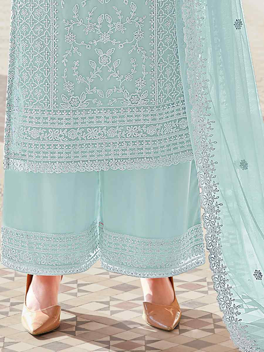 Sky Heavy Butterfly Net Embroidered Festival Wedding Palazzo Pant Salwar Kameez