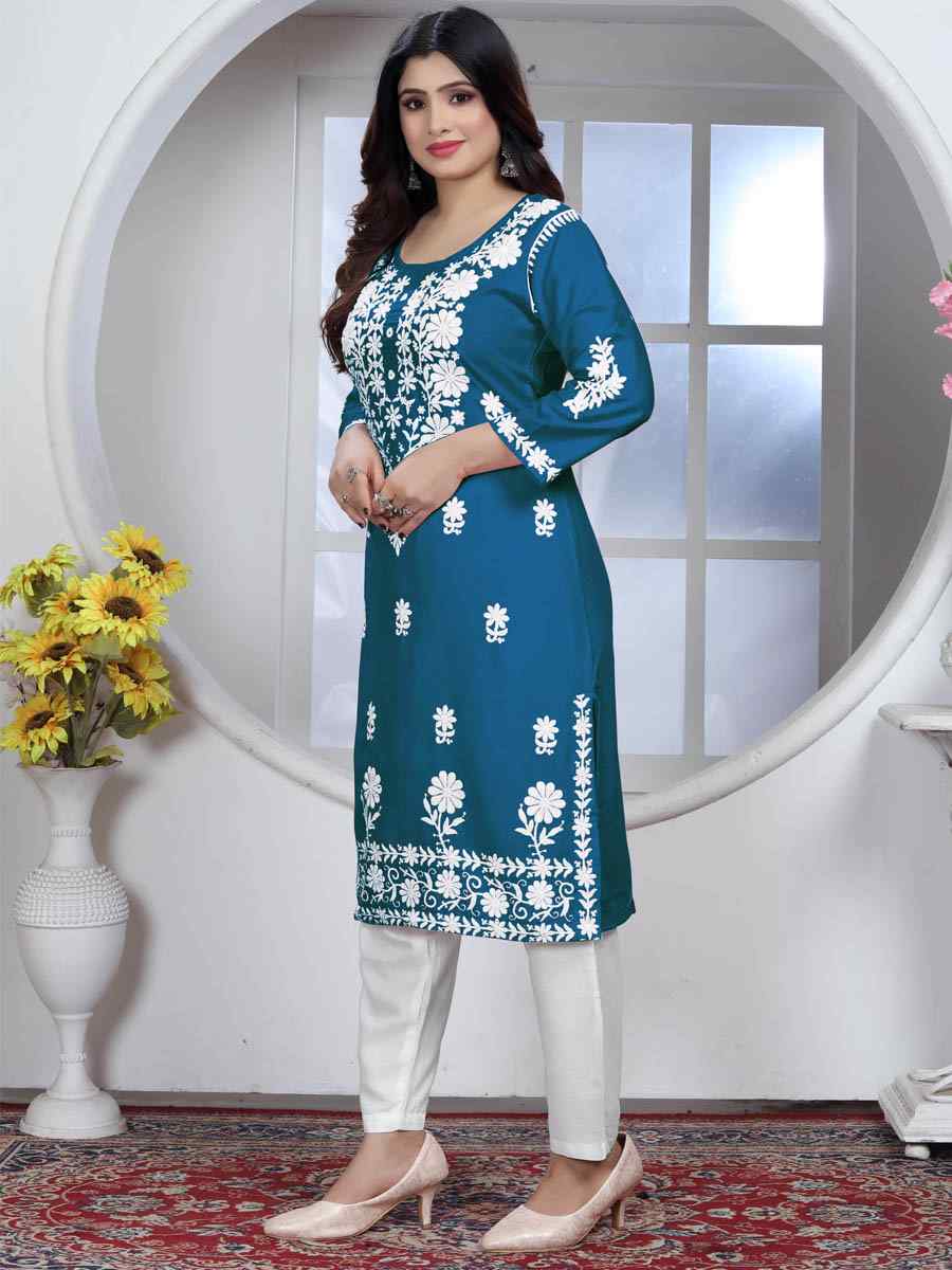 Sky Heavy Rayon Embroidered Festival Casual Pant Salwar Kameez