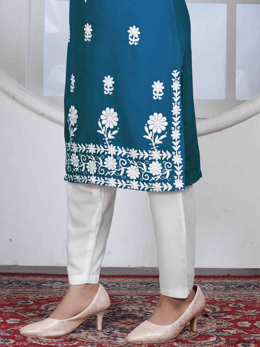 Sky Heavy Rayon Embroidered Festival Casual Pant Salwar Kameez