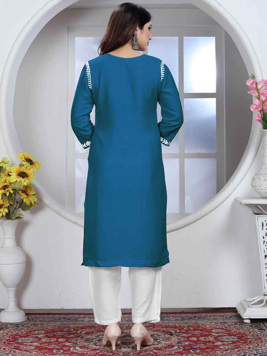 Sky Heavy Rayon Embroidered Festival Casual Pant Salwar Kameez