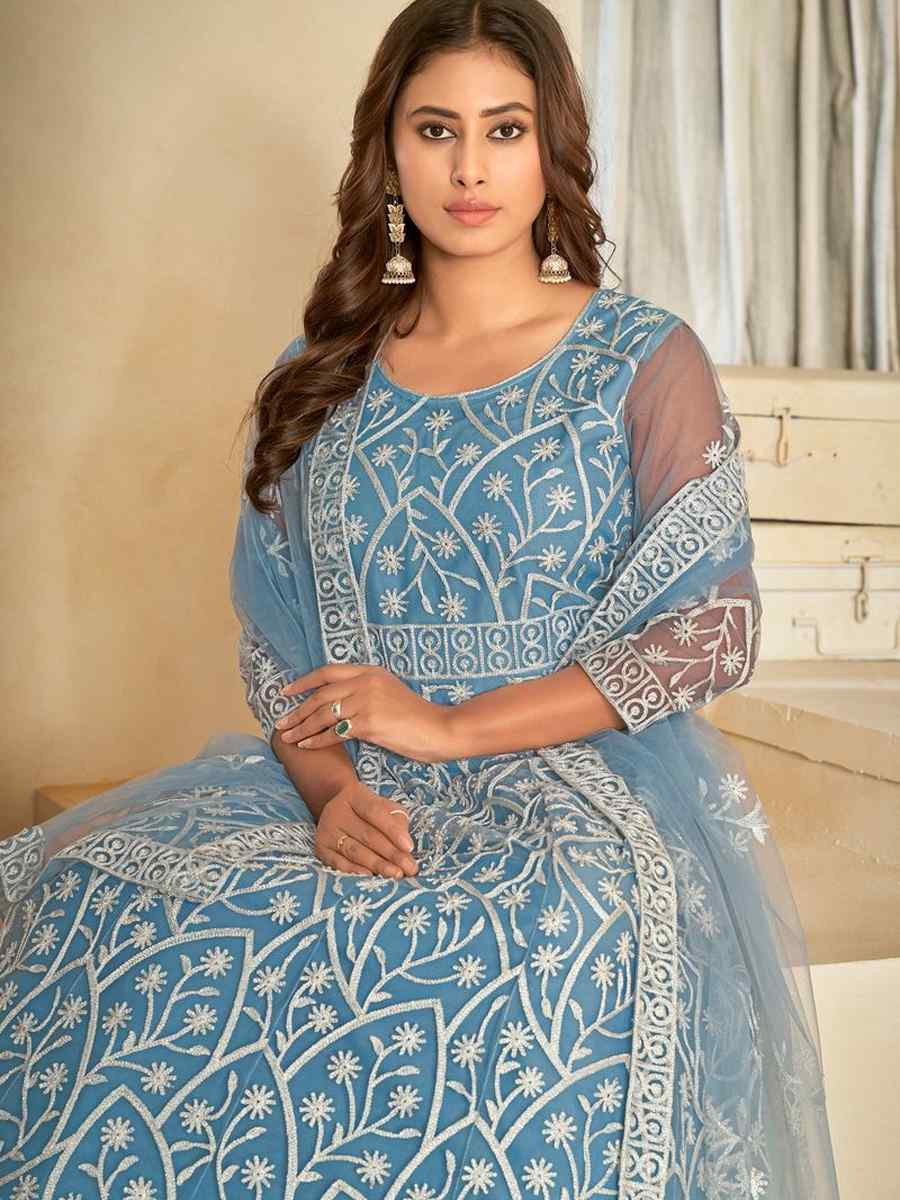 Sky Net Embroidered Festival Wedding Anarkali Salwar Kameez