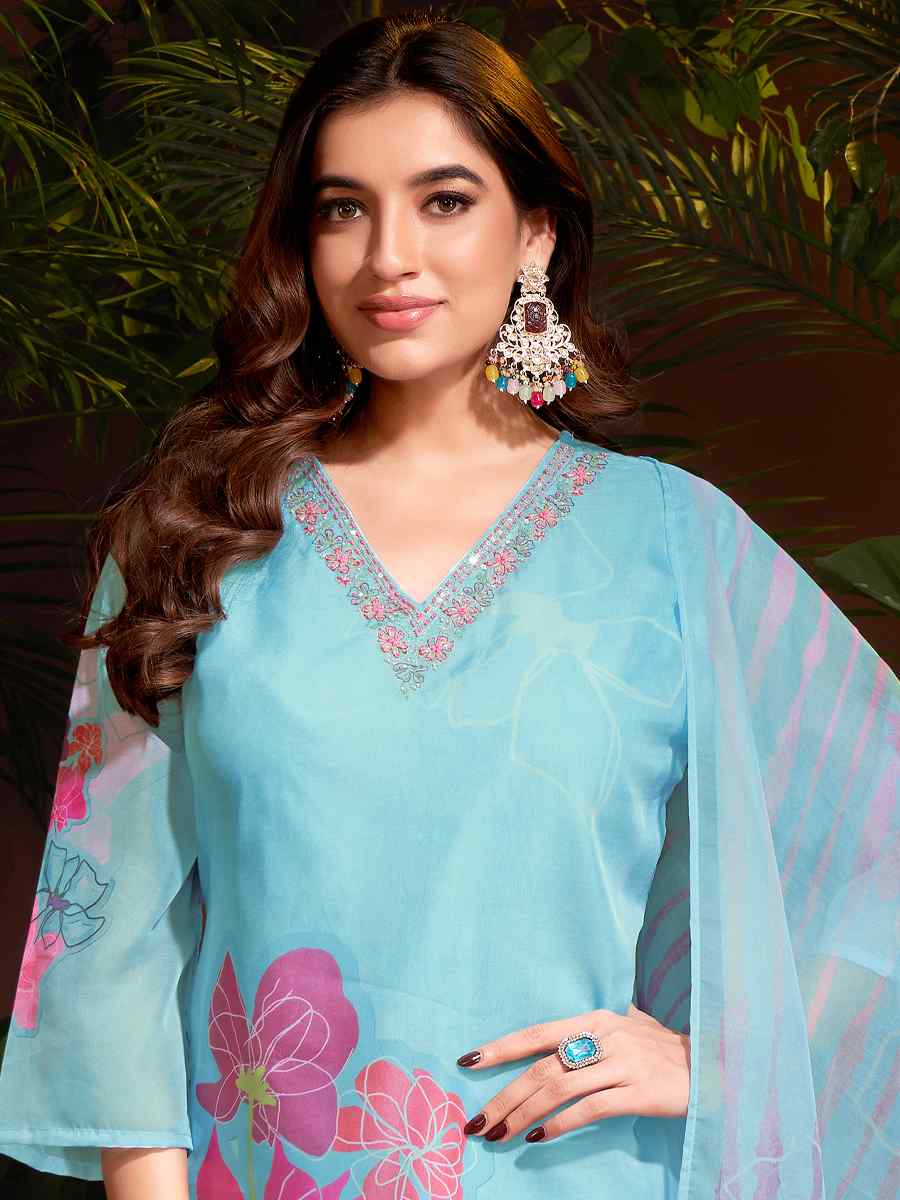 Sky Organza Embroidered Festival Casual Ready Pant Salwar Kameez