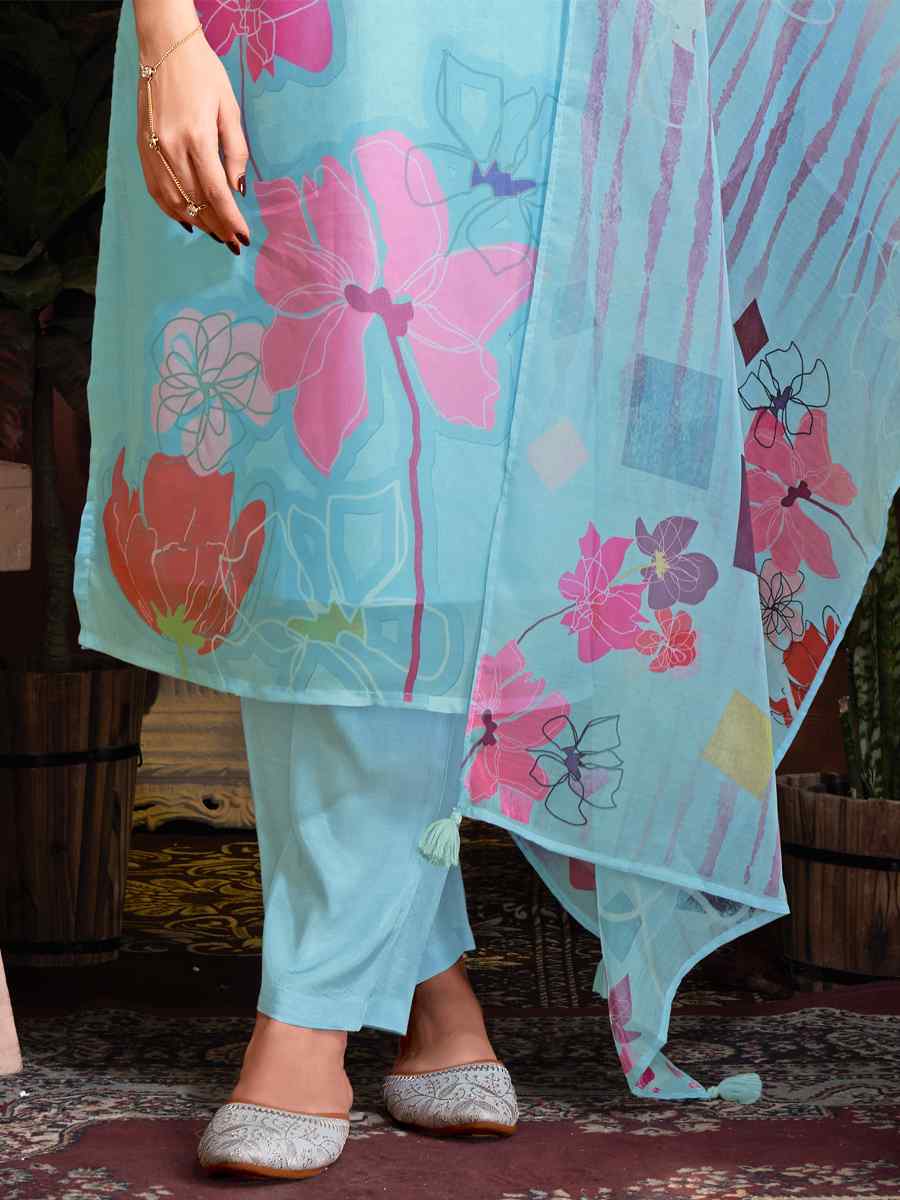 Sky Organza Embroidered Festival Casual Ready Pant Salwar Kameez