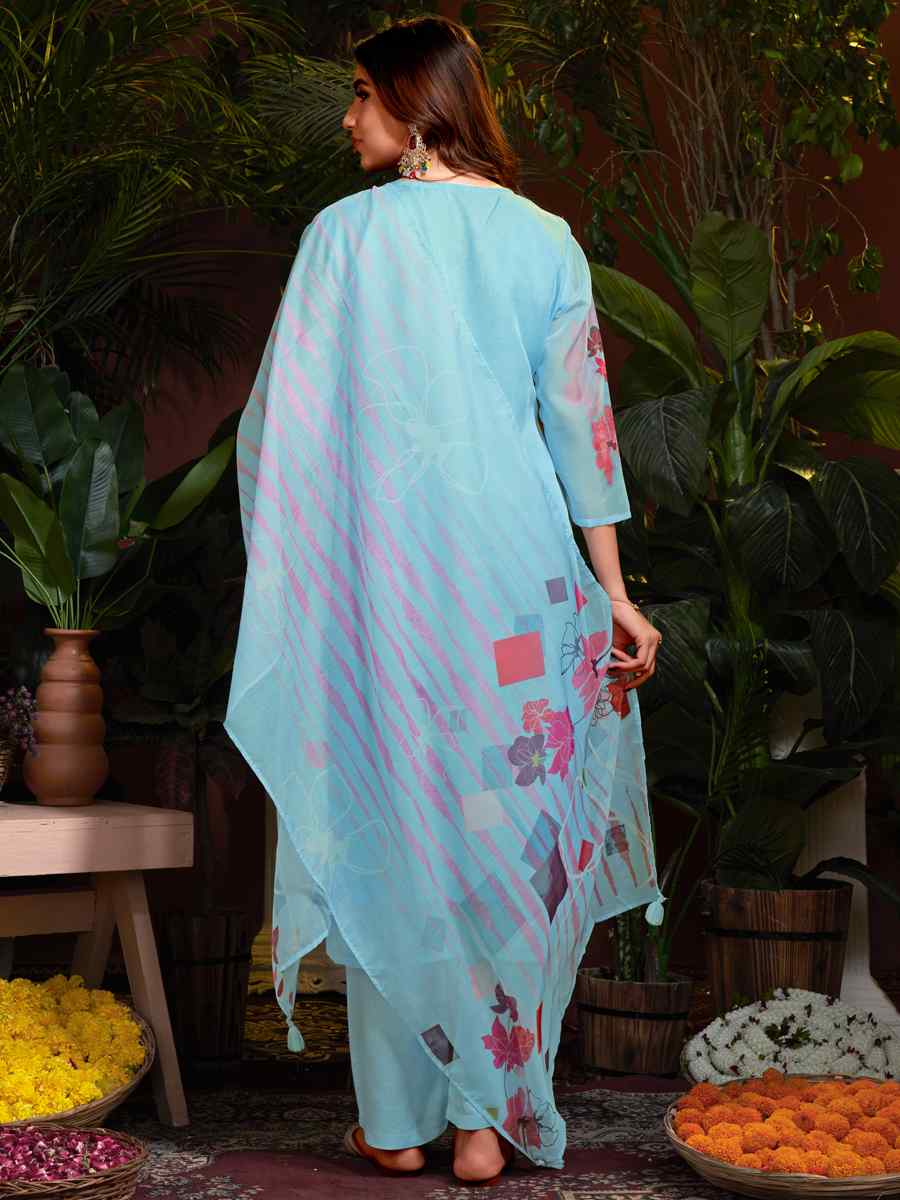 Sky Organza Embroidered Festival Casual Ready Pant Salwar Kameez