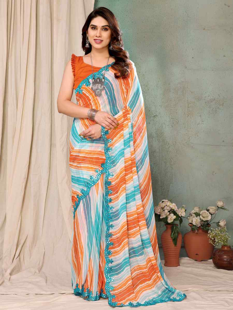 Sky Organza Printed Festival Casual Contemporary Saree