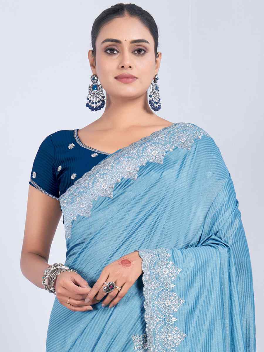 Sky Rangoli Embroidered Wedding Party Heavy Border Saree