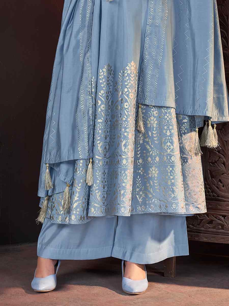 Sky Roman Silk Printed Casual Festival Ready Palazzo Pant Salwar Kameez