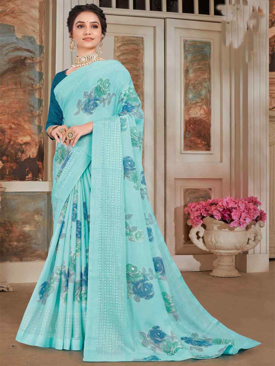 Sky Silk Embroidered Festival Party Heavy Border Saree