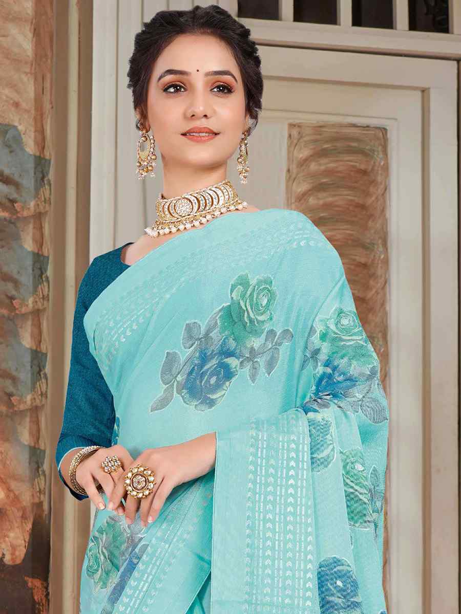 Sky Silk Embroidered Festival Party Heavy Border Saree