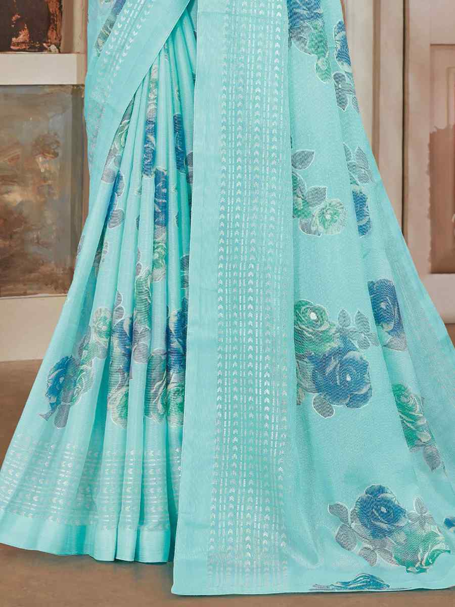 Sky Silk Embroidered Festival Party Heavy Border Saree