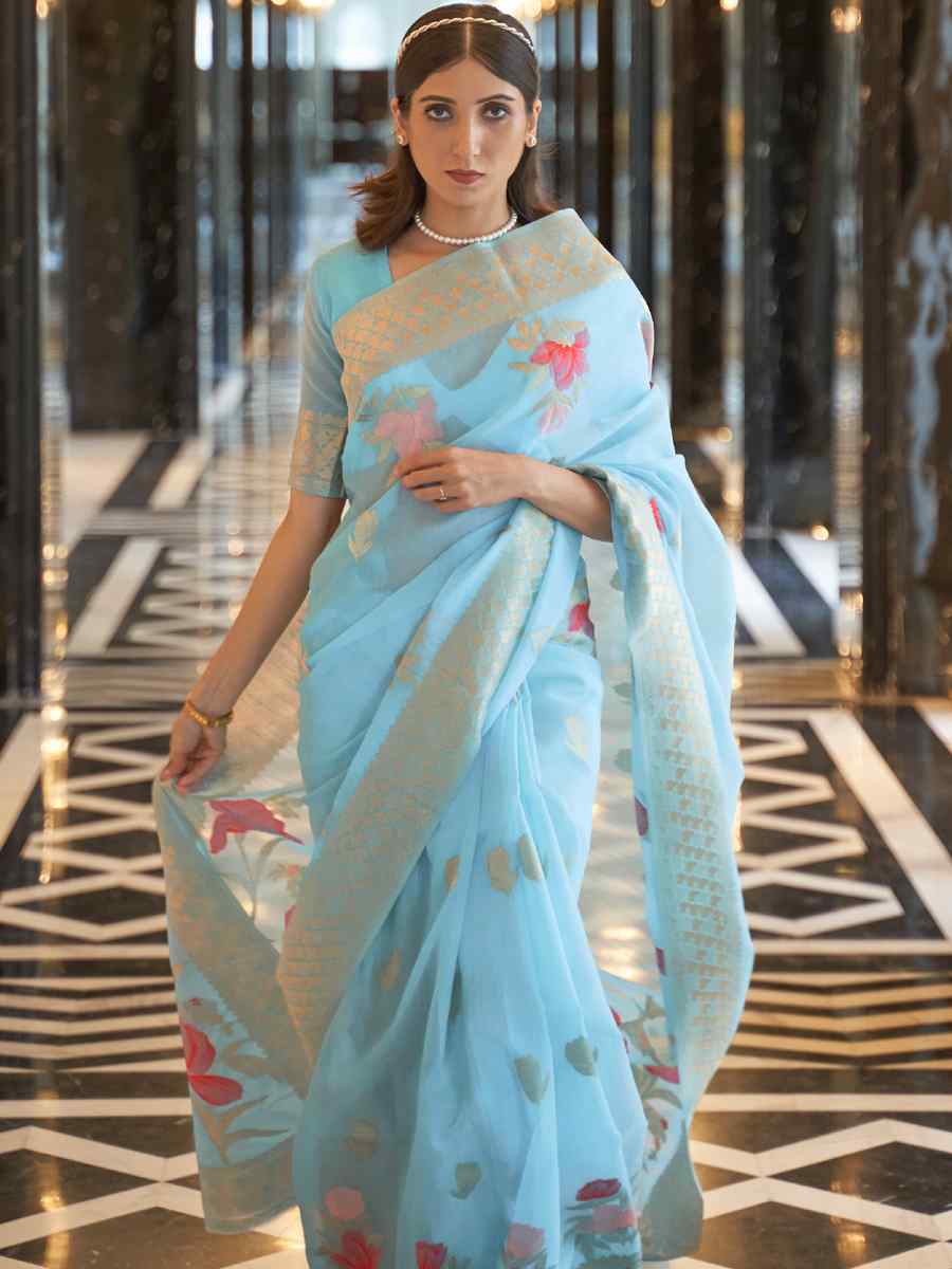 Sky Silk Handwoven Festival Wedding Heavy Border Saree