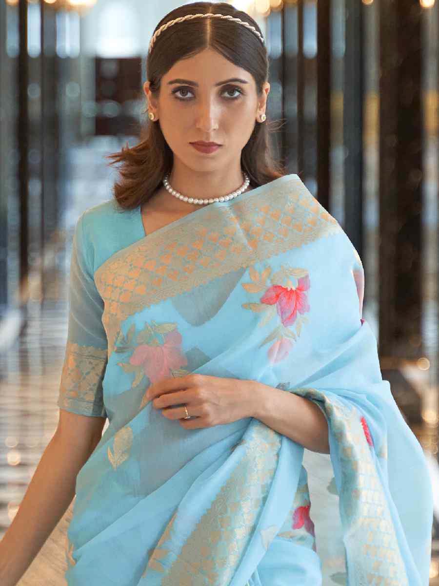 Sky Silk Handwoven Festival Wedding Heavy Border Saree