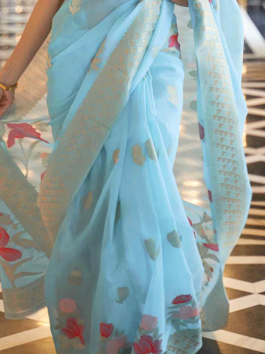 Sky Silk Handwoven Festival Wedding Heavy Border Saree