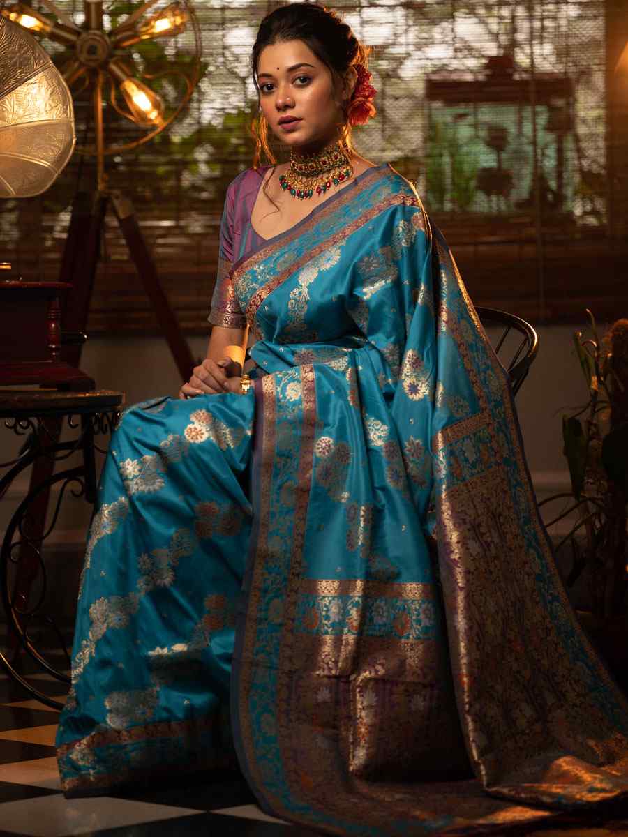 Sky Soft Banarasi Silk Handwoven Wedding Festival Heavy Border Saree