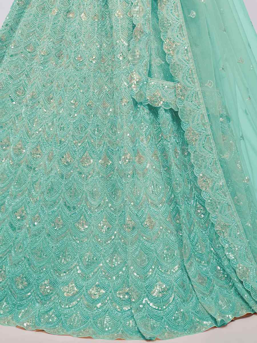 Sky Soft Net Embroidered Bridesmaid Wedding Heavy Border Lehenga Choli