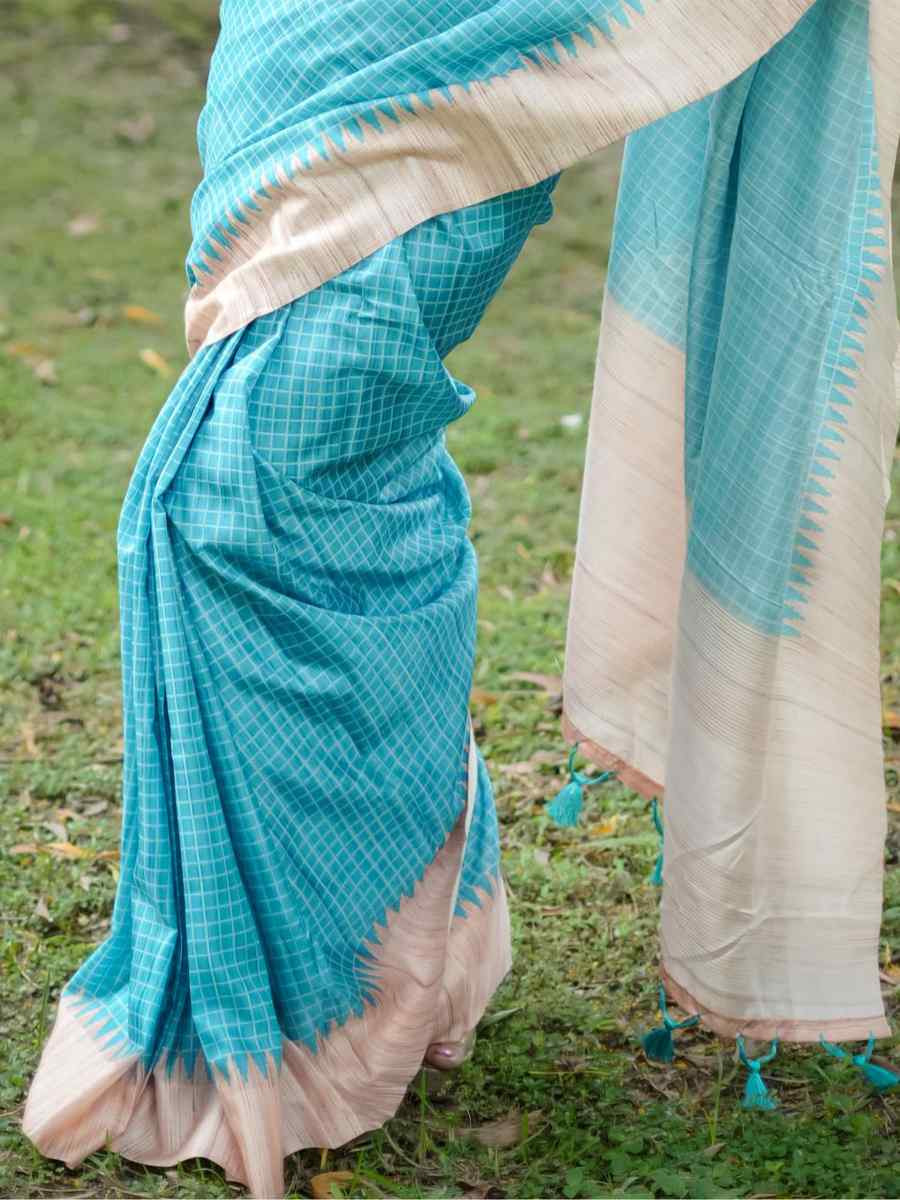 Sky Soft Tussar Silk Handwoven Festival Casual Classic Style Saree