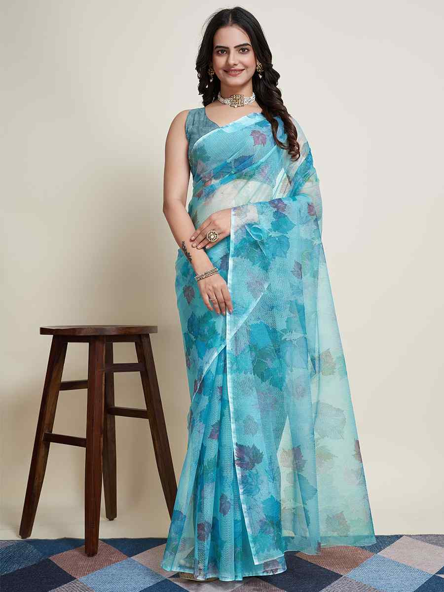 Sky Super Net Printed Festival Casual Contemporary Saree