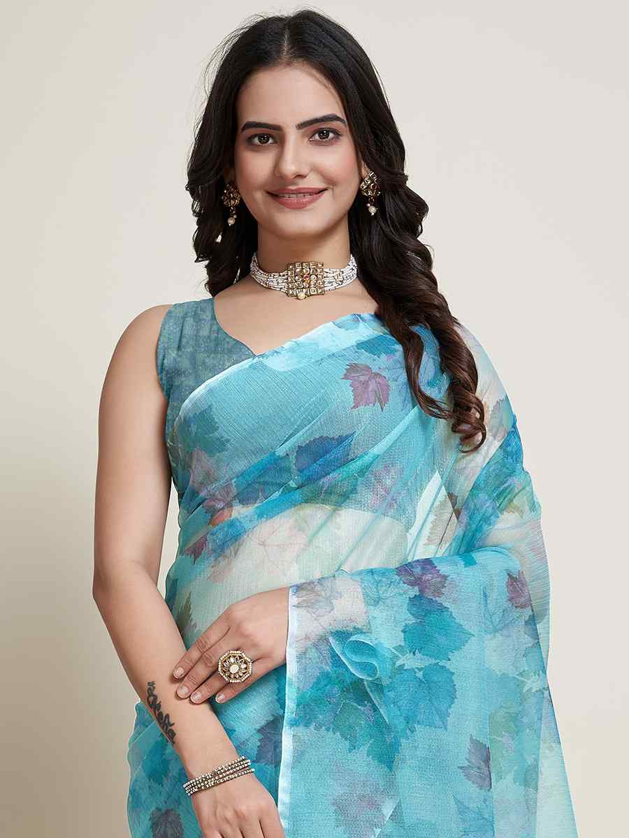 Sky Super Net Printed Festival Casual Contemporary Saree