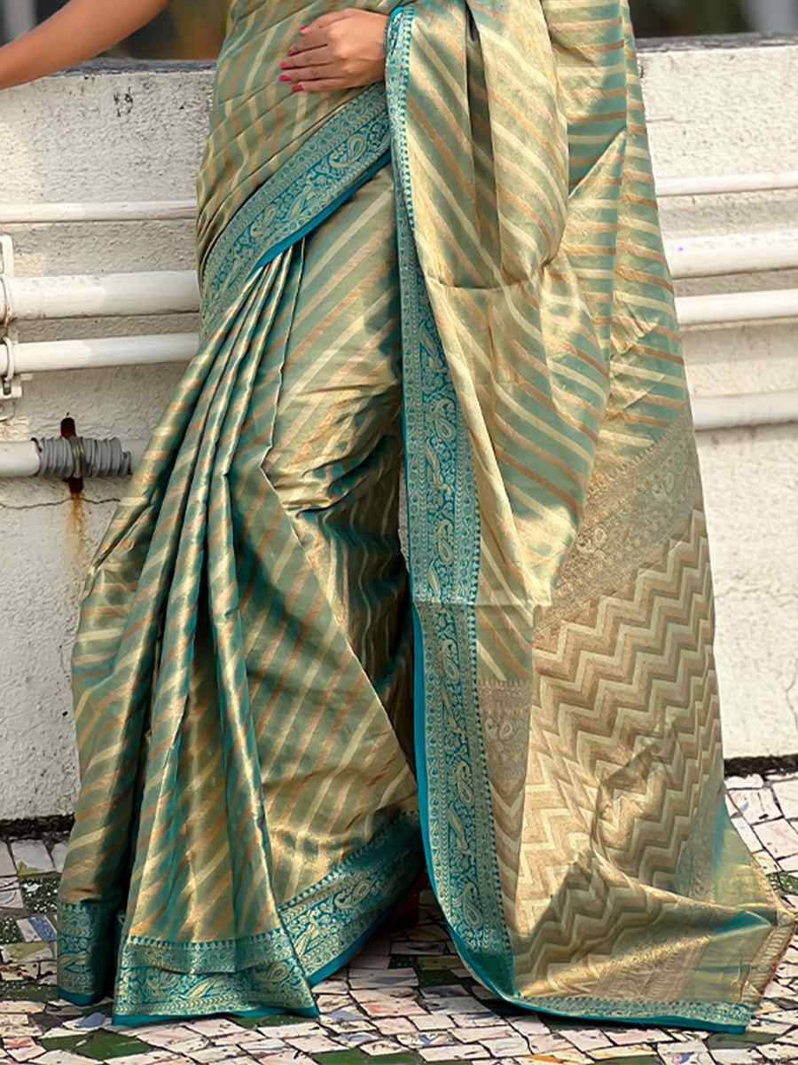 Sky Zari Tissue Handwoven Festival Casual Heavy Border Saree