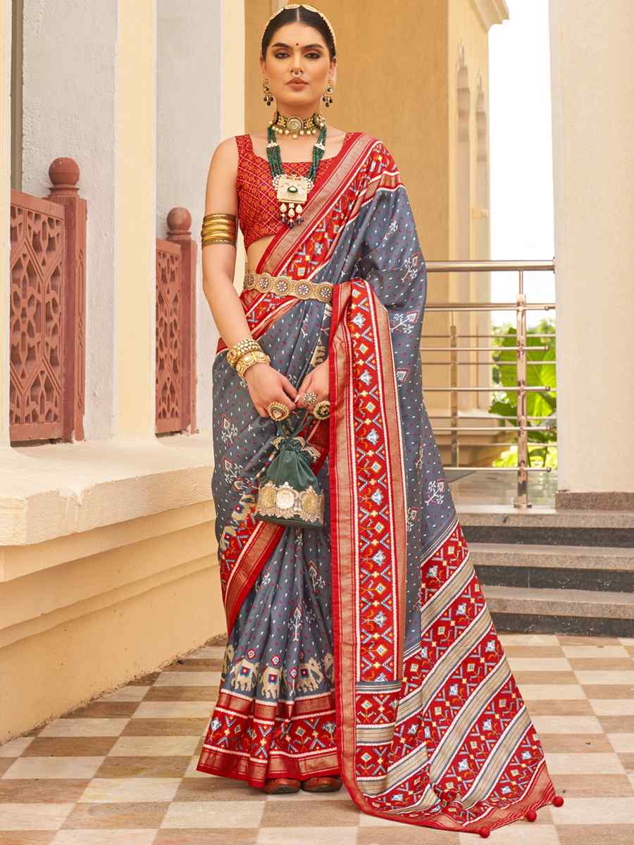 Steel Blue Sigma Silk Handwoven Wedding Festival Heavy Border Saree