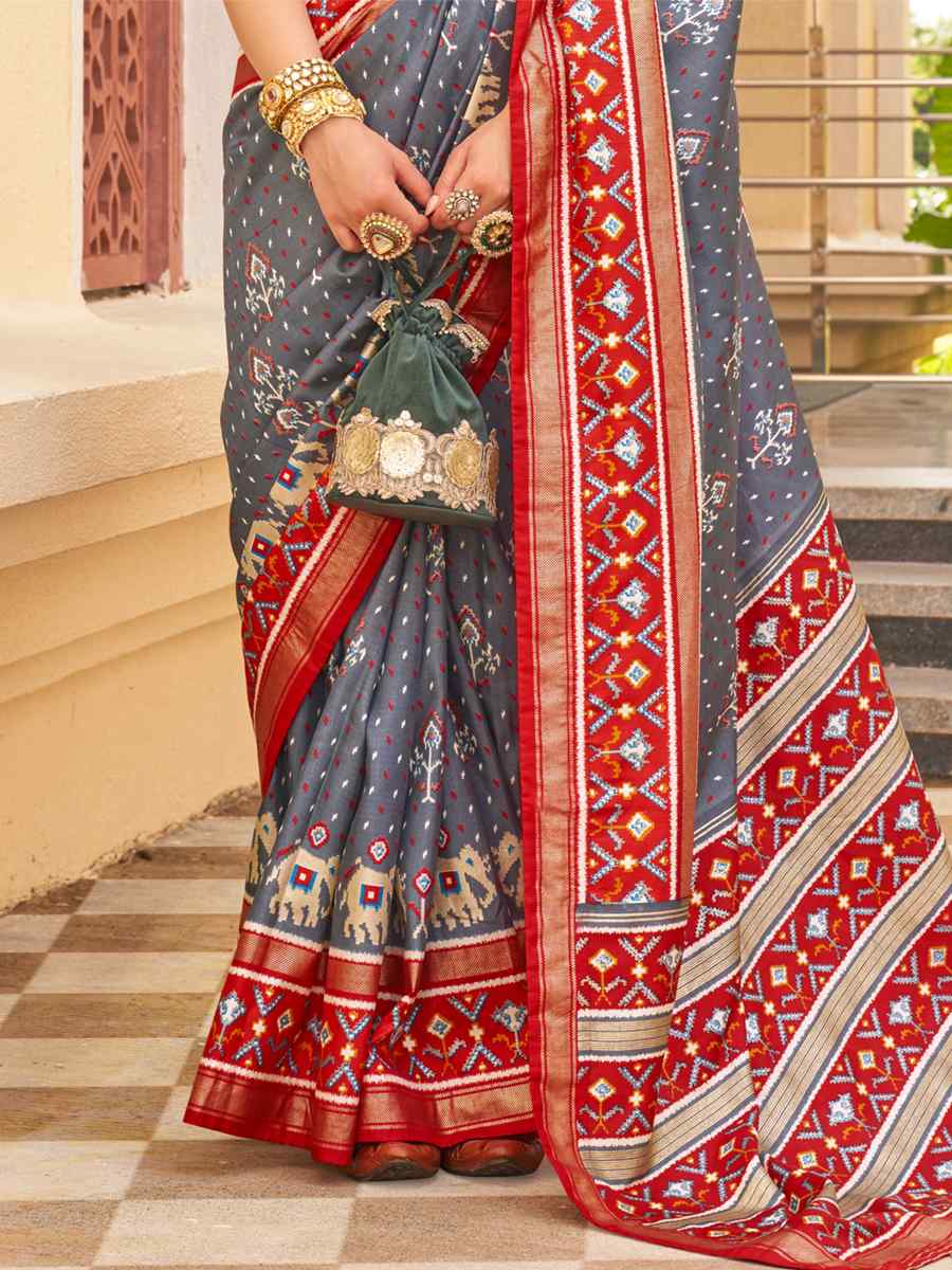 Steel Blue Sigma Silk Handwoven Wedding Festival Heavy Border Saree