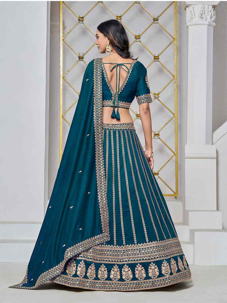 Teal Art Silk Embroidered Wedding Bridesmaid Heavy Border Lehenga Choli