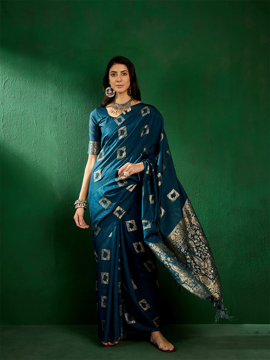 Teal Art Silk Handwoven Festival Casual Classic Style Saree