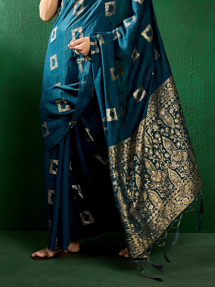 Teal Art Silk Handwoven Festival Casual Classic Style Saree