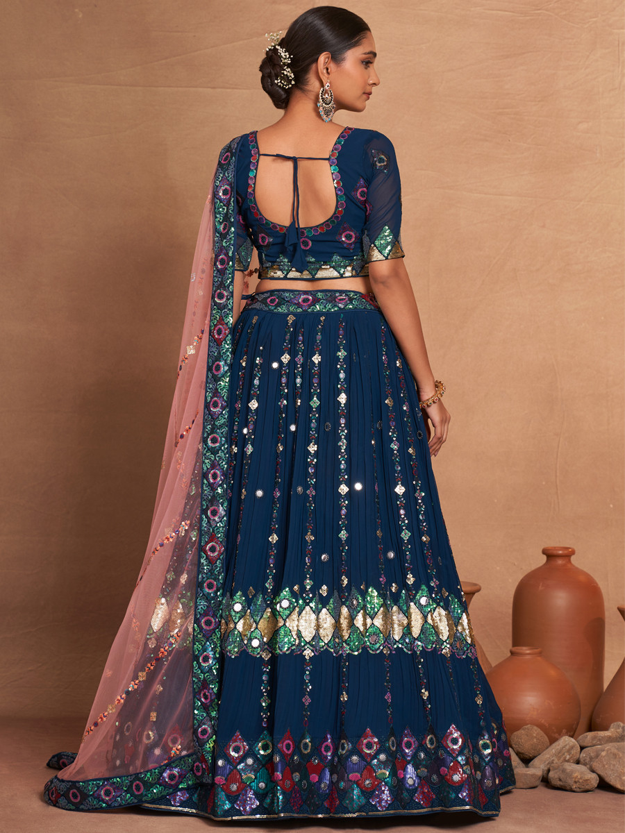 Teal Blue Heavy Georgette Embroidered Bridesmaid Wedding Circular Lehenga Choli