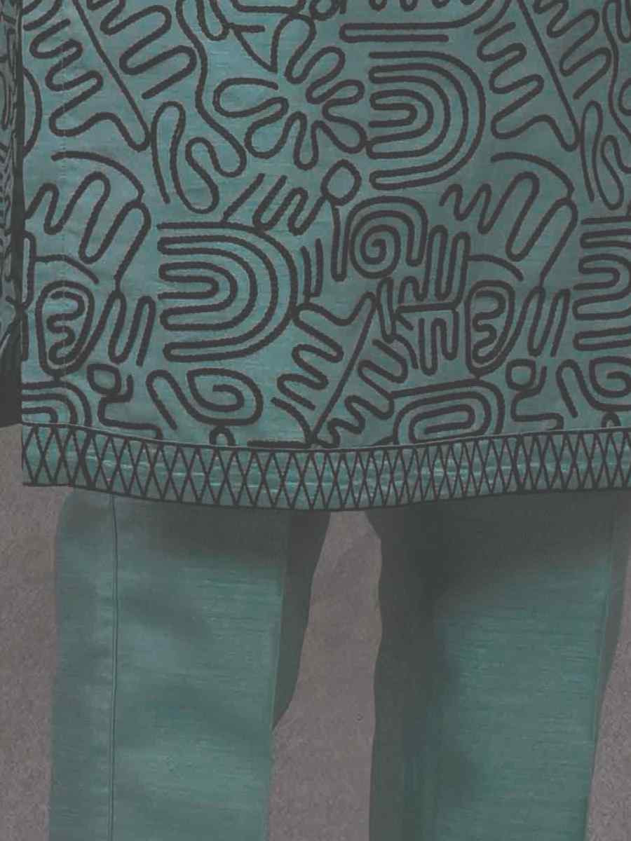 Teal Blue Silk Woven Party Wedding Kurta