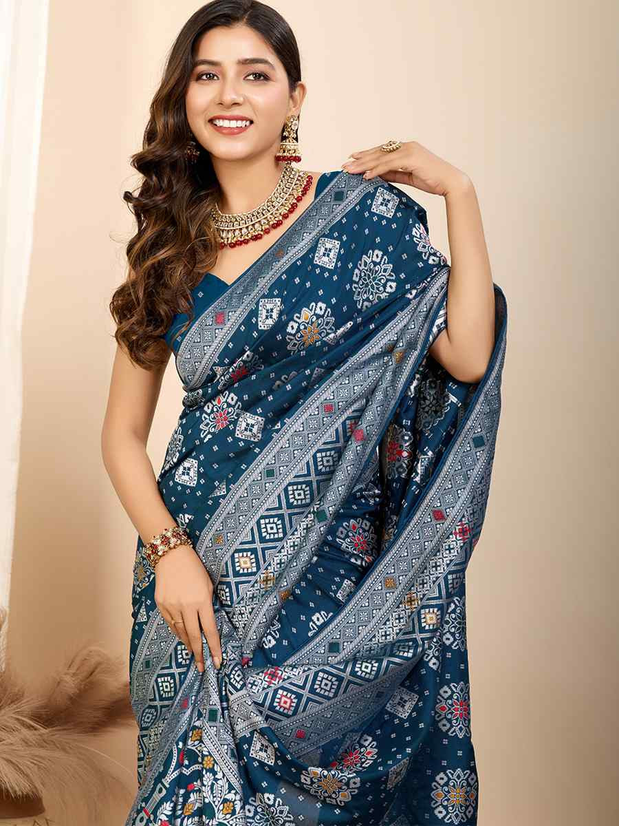 Teal Blue Soft Silk Handwoven Festival Casual Contemporary Saree