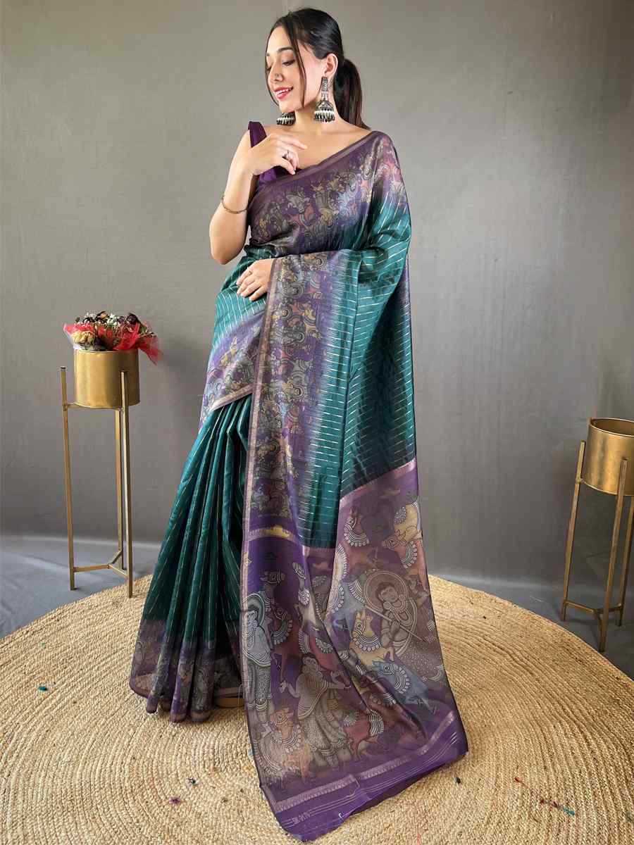 Teal Chanderi Silk Handwoven Festival Wedding Heavy Border Saree