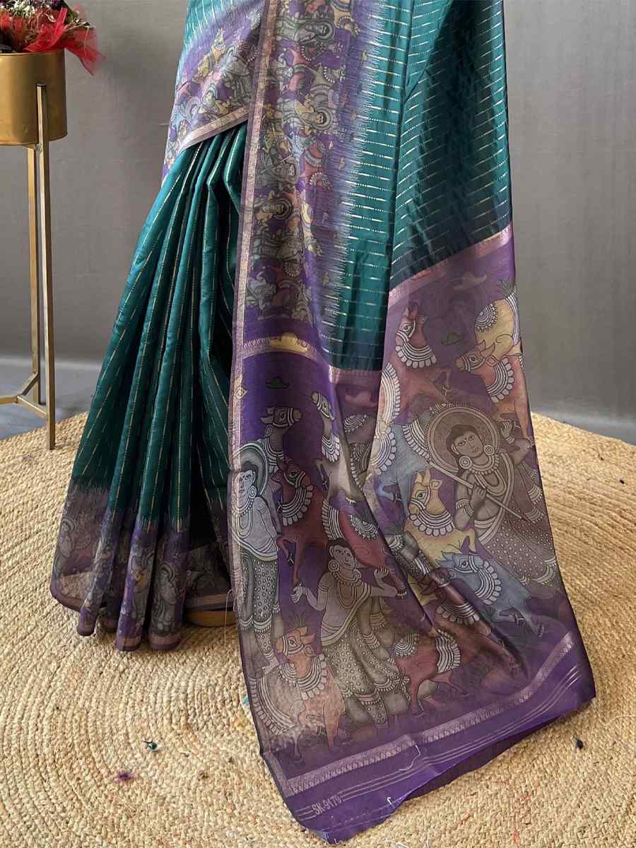 Teal Chanderi Silk Handwoven Festival Wedding Heavy Border Saree