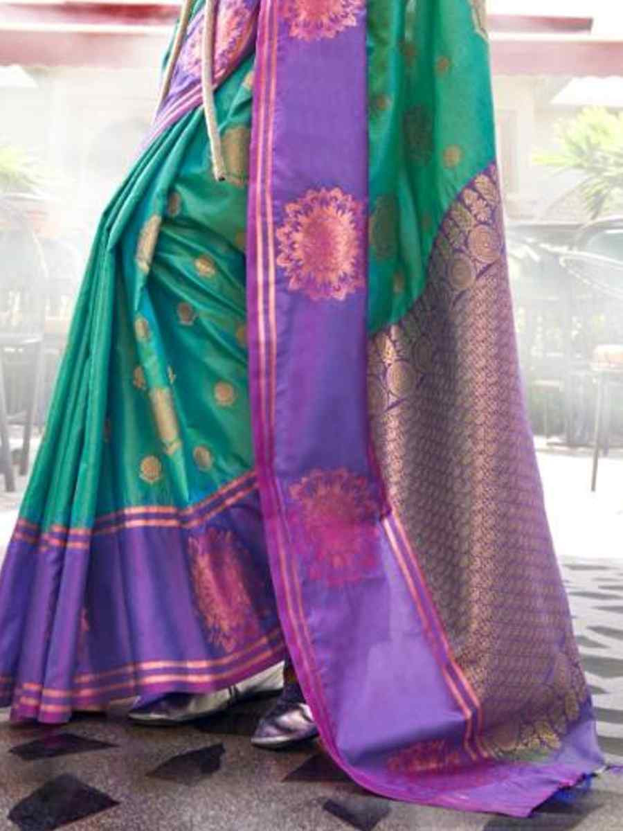 Teal Cotton Silk Handwoven Festival Wedding Heavy Border Saree