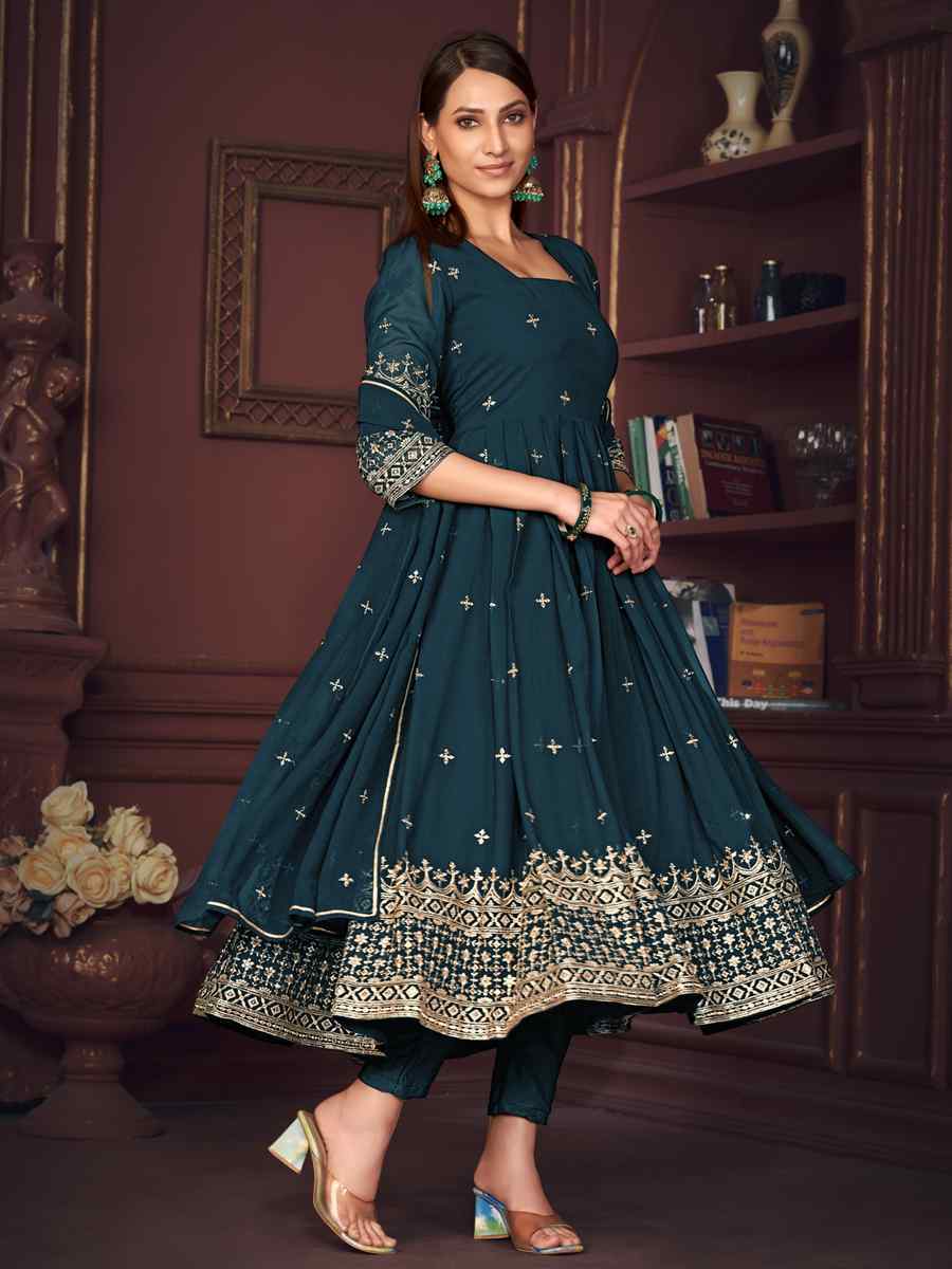 Teal Georgette Embroidered Festival Wedding Anarkali Salwar Kameez